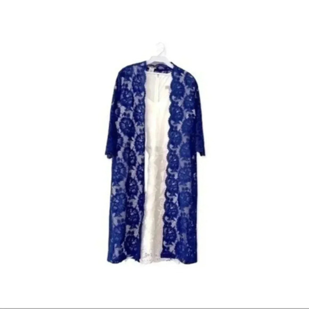 Miss Cristina USA 2 pcs dress blue lace coverup off white short dress XL NWOT